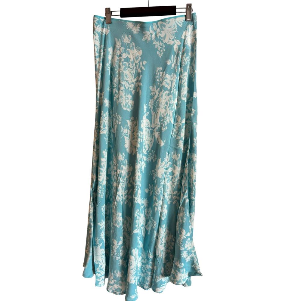 Mango Women’s Blue Maxi A Line Skirt Floral Flowy Party Events Small NWT - Picture 5 of 7